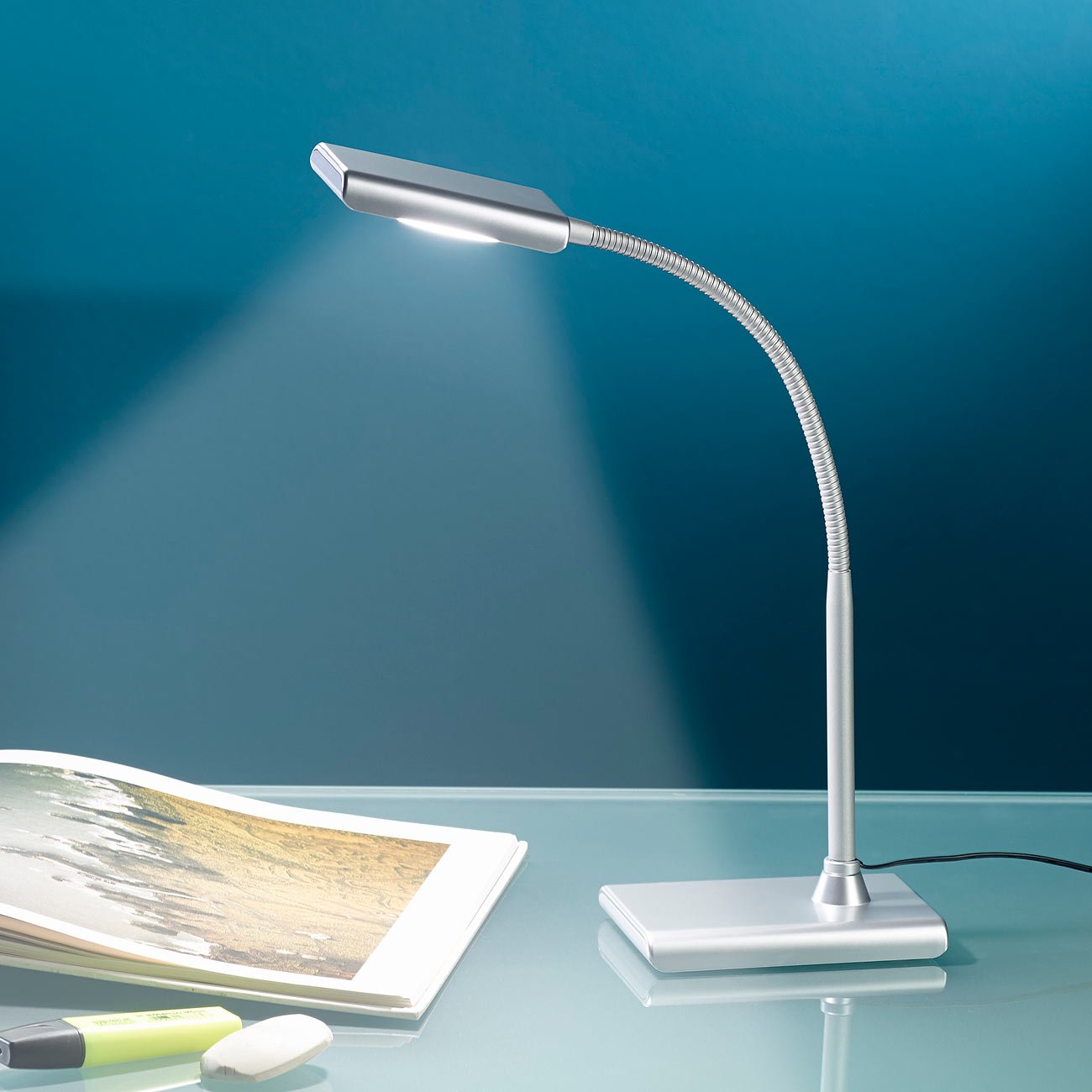 Lunartec Innenbeleuchtung LED-Tischleuchte 5W silbern Schwanenhals