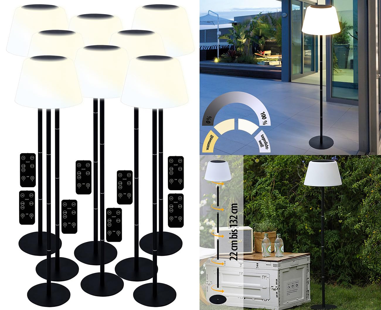 Lunartec Außenbeleuchtung Akku-Stehleuchte CCT 8er-Set 400 lm