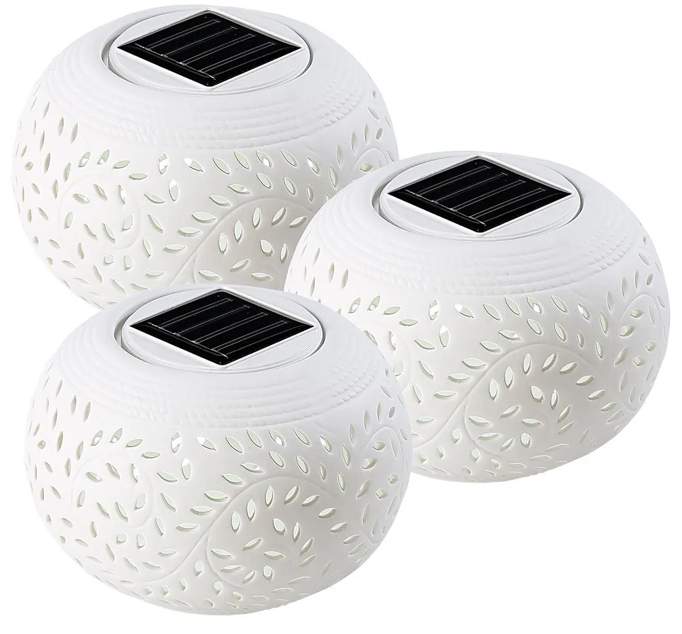 Lunartec Außenbeleuchtung Windlicht Solar Porzellan 3er-Set