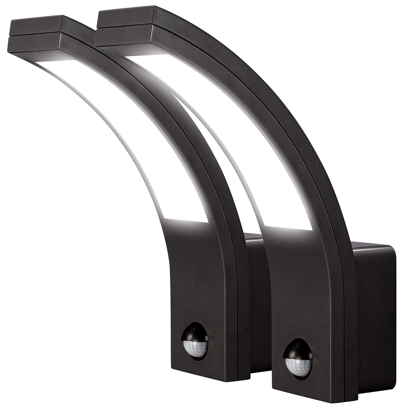 Lunartec Außenbeleuchtung LED-Wandleuchte 2er-Set mit Bewegungsmelder
