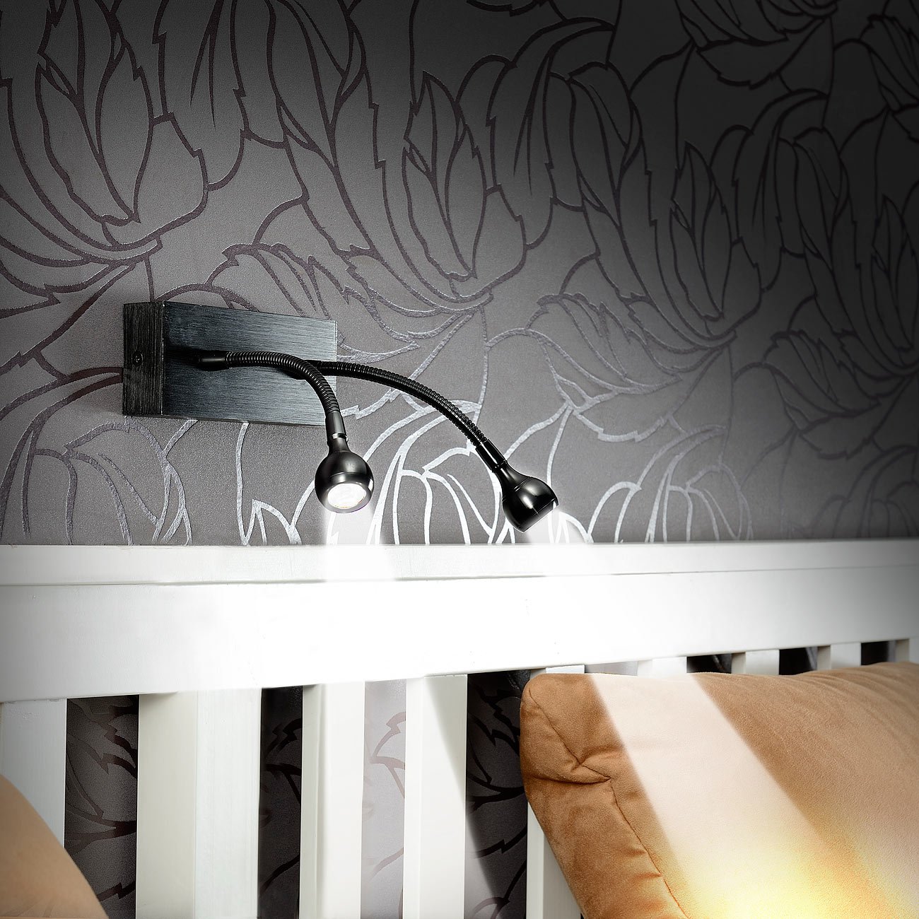 Lunartec LED Bett-Doppelleuchte Schwanenhals Wand 2 W