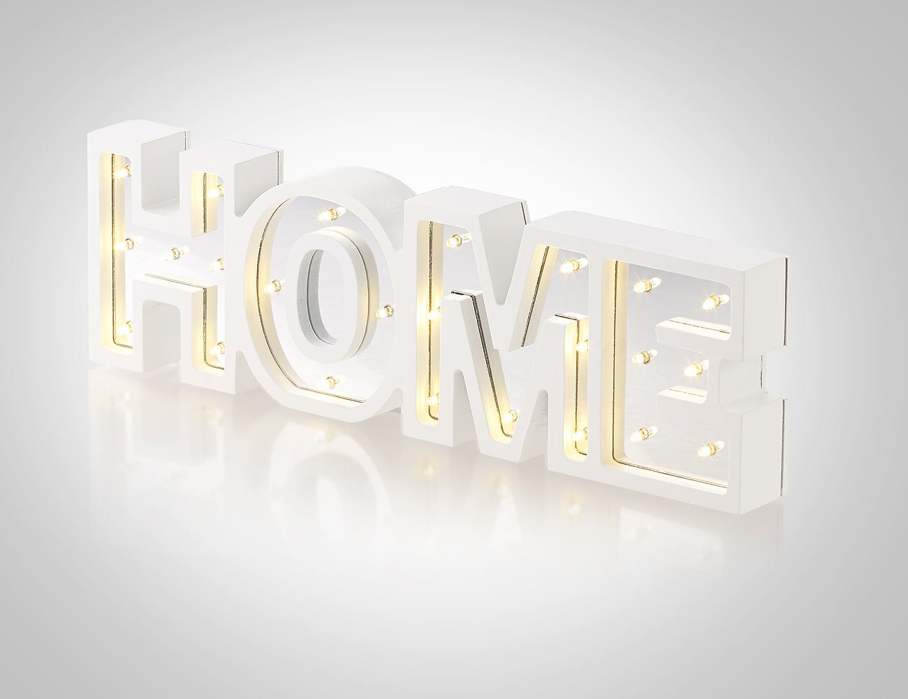 Lunartec LED-Schriftzug Home Holz Spiegel Timer batteriebetrieben