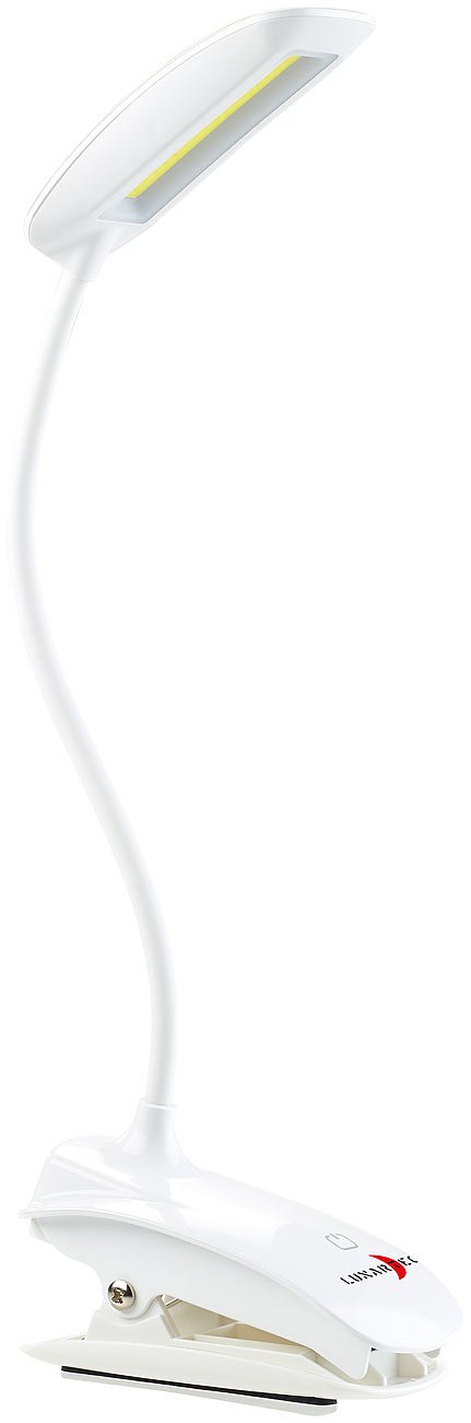 Lunartec Klemmleselampe Akku Schwanenhals 3W COB-LED USB