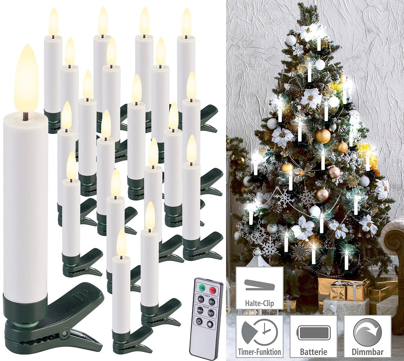 Lunartec LED-Christbaumkerzen 20er-Set weiß warmweiß