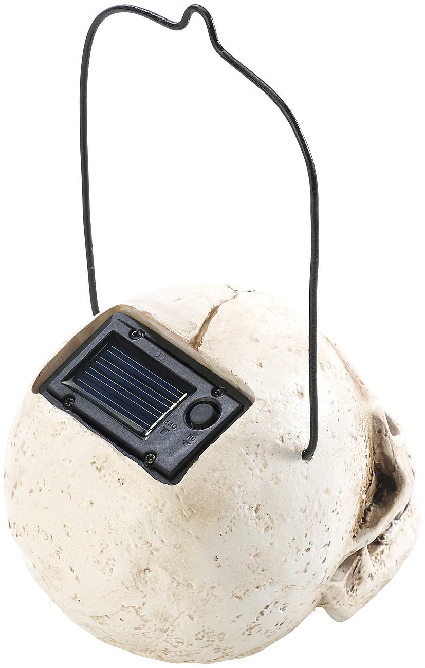 Lunartec Totenkopf Solar-Leuchte Garten gelbe LED IP44