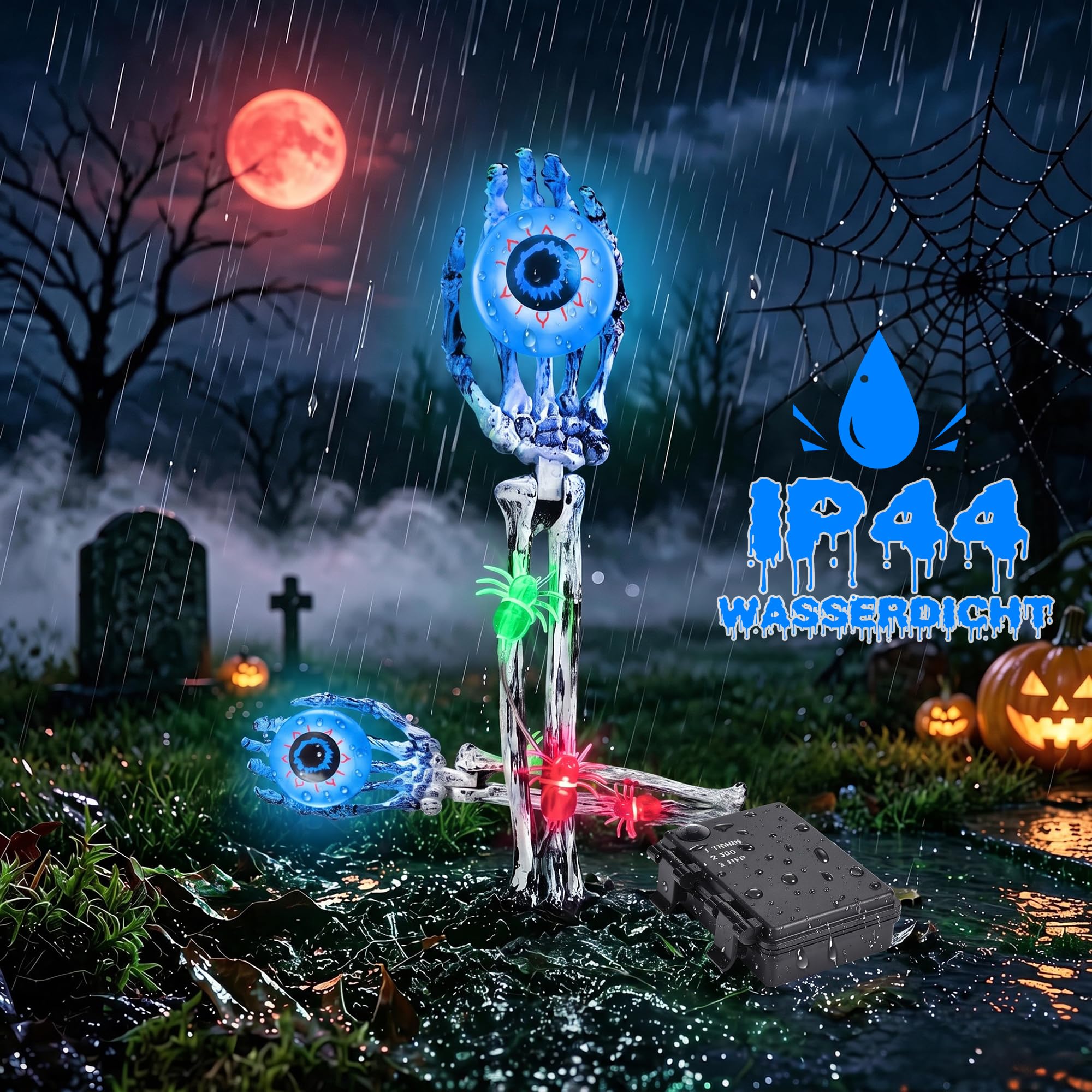 Qedertek Lighting Halloween Skelett-Hände Deko blau 2er-Set
