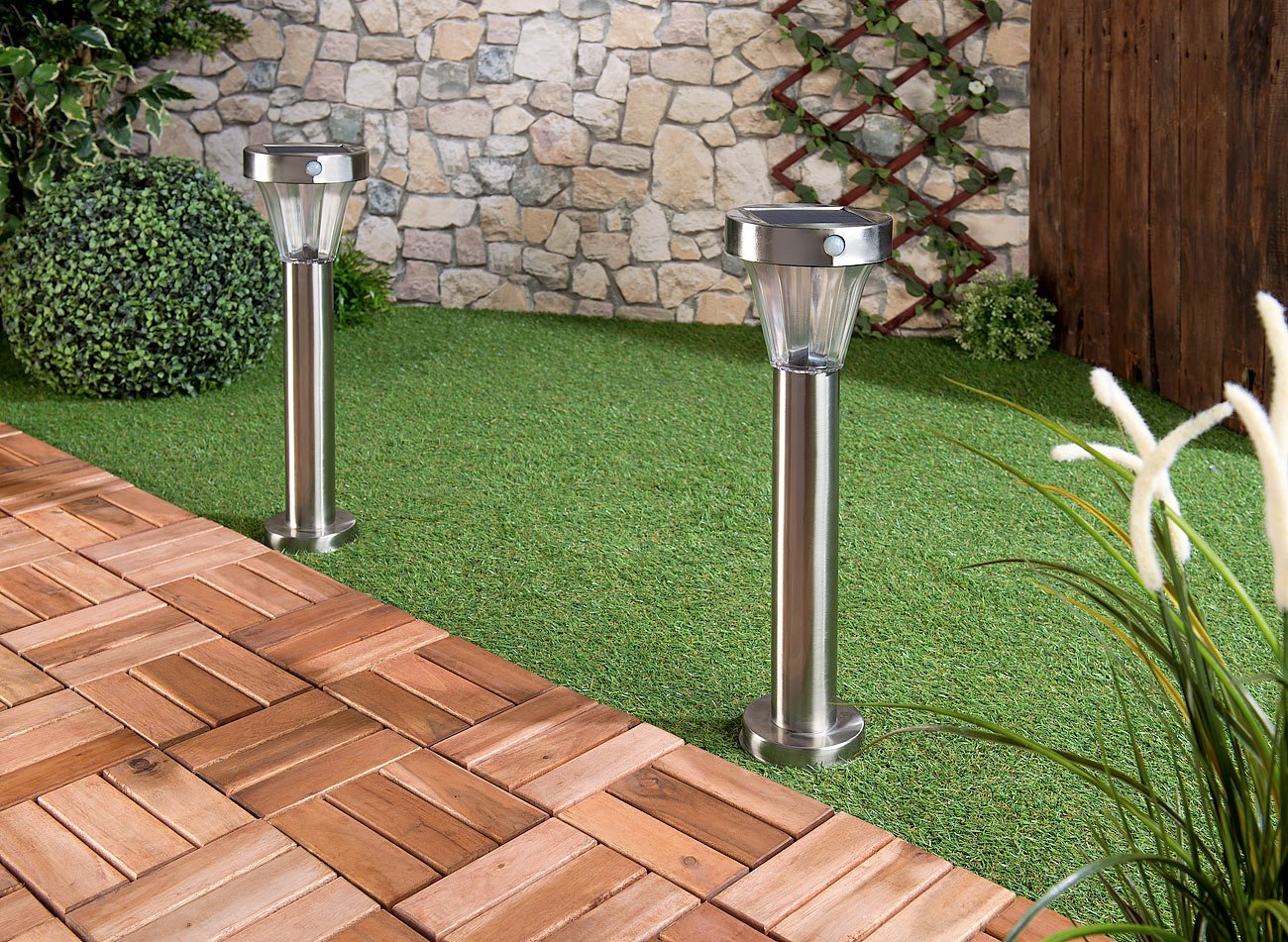 Lunartec Silva Solar-Wegeleuchte 2er-Set Edelstahl mit Bewegungsmelder