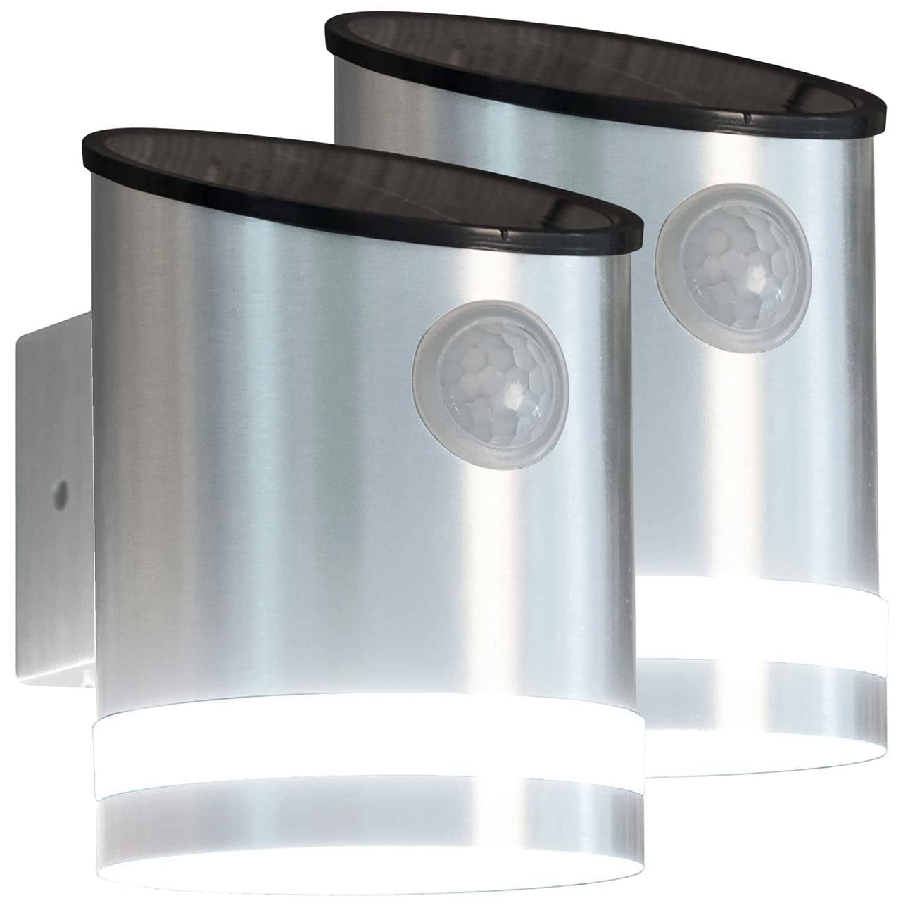 Lunartec Außenbeleuchtung WL-140.solar LED-Wandleuchte 2er-Set Edelstahl