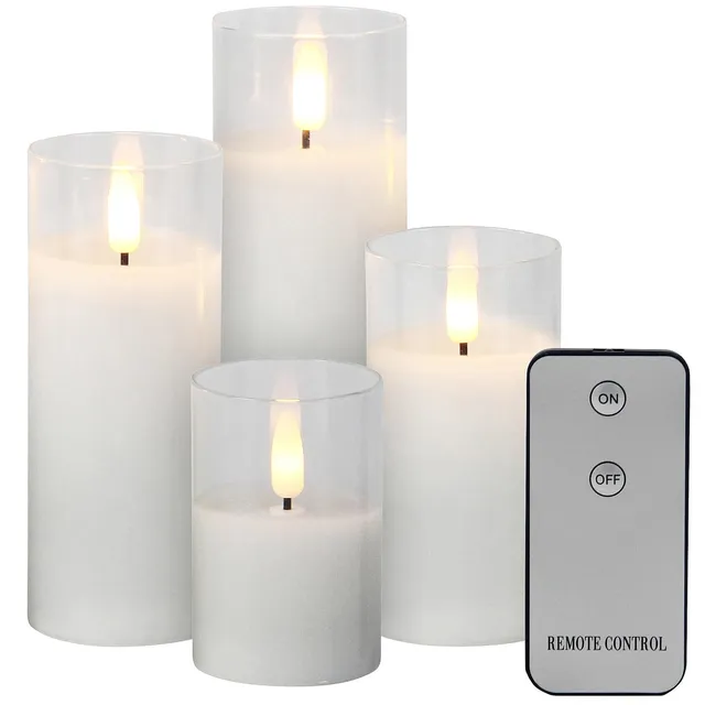 Lunartec Licht-Dekoration LED-Echtwachskerzen 4er-Set weiß Glas