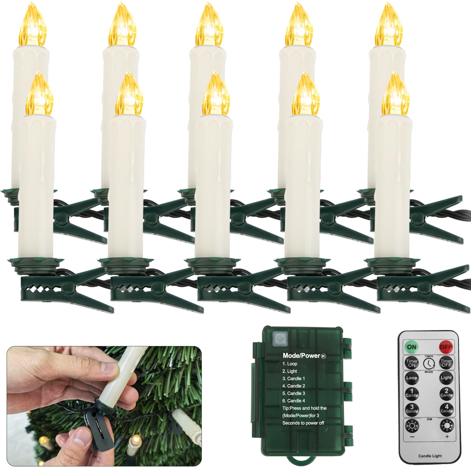 Koopower Candle Lights Lichterkette 3M 10 Kerzen mit Timer