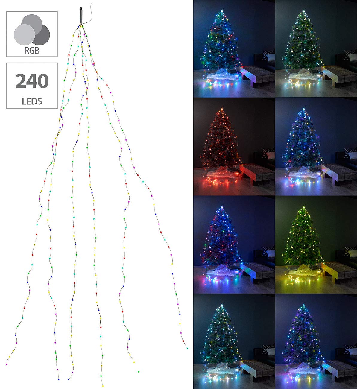 Lunartec Licht-Dekoration Christbaum-Lichterkette bunt 240 LEDs