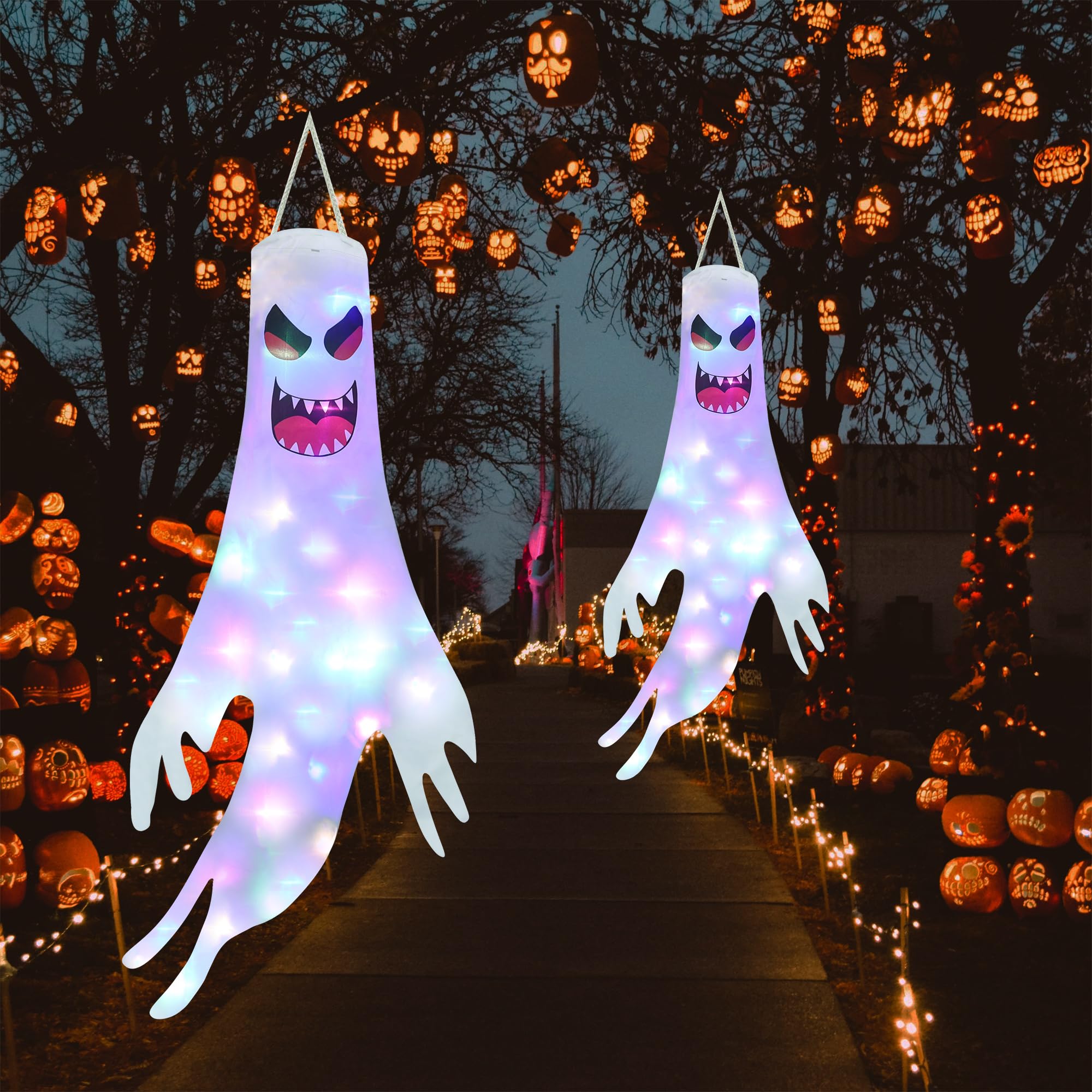 Qedertek Lighting Halloween-Geister Windsack 120cm 2er-Set LED
