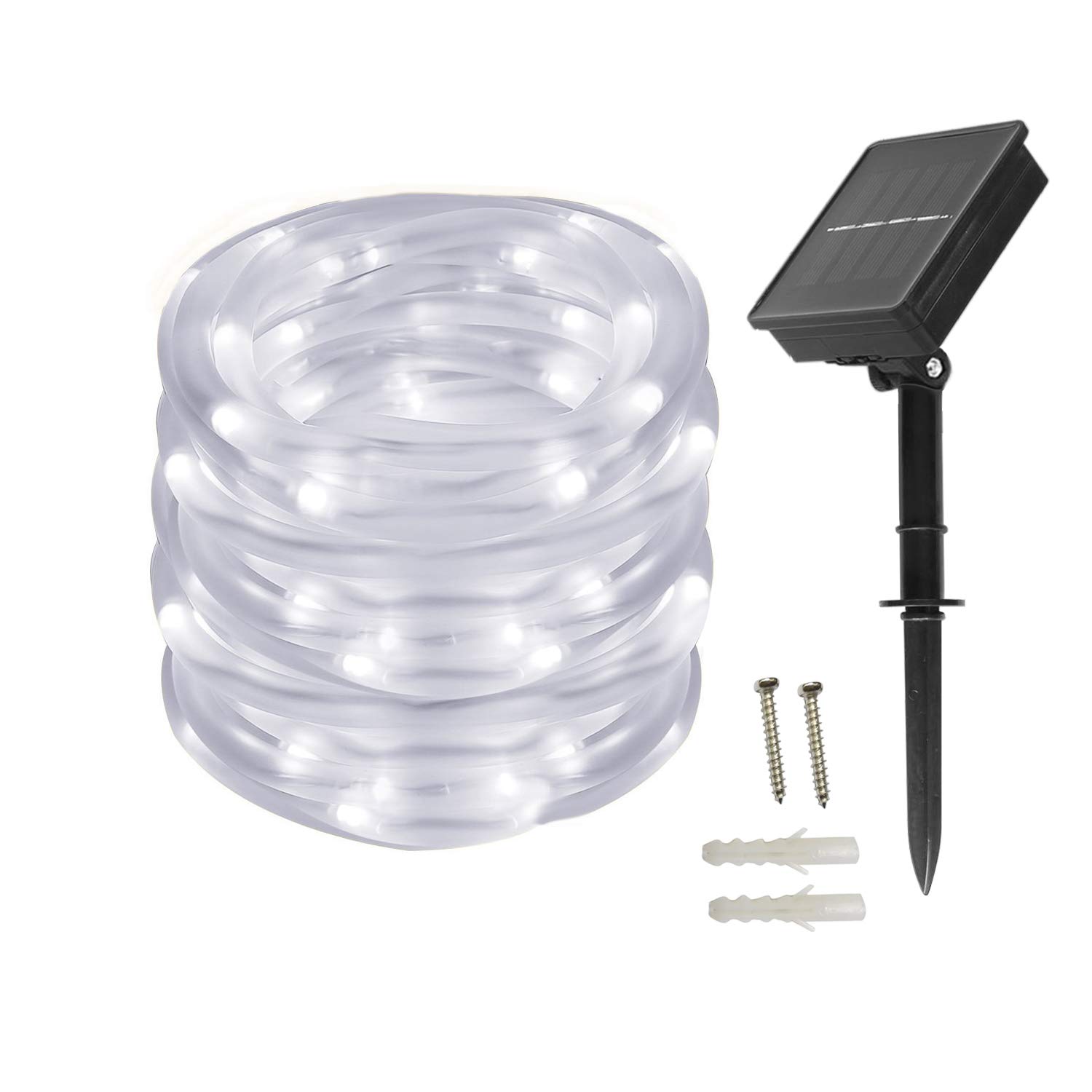Bxroiu Lichtschlauch 10 m 100 LED Schlauch Weiß solar