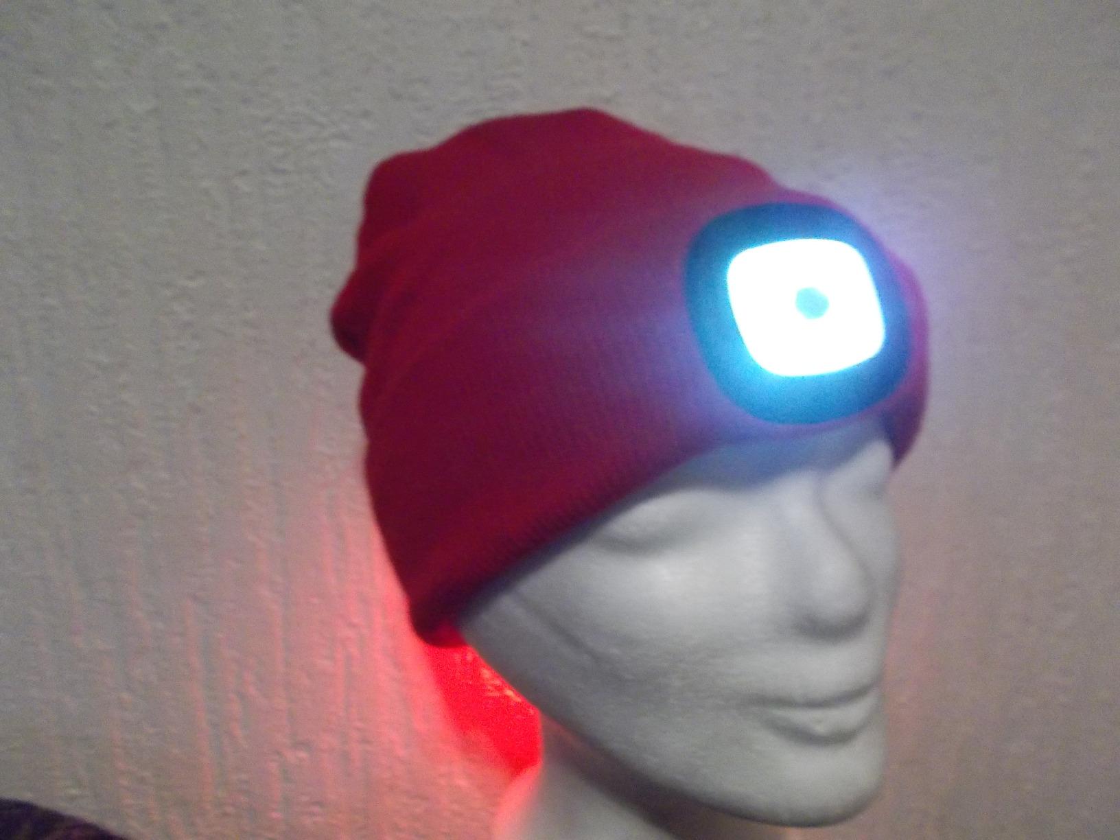 Lunartec Taschenlampen LED-Mütze rot aufladbar 8 LEDs