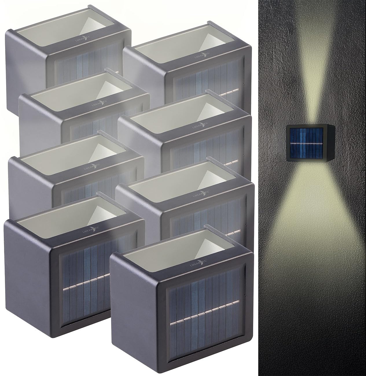 Lunartec Außenbeleuchtung Solar-Wandleuchte 8er-Set warmweiß IP65