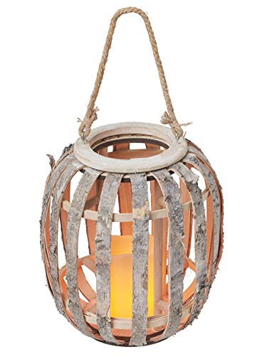 Bonetti LED Laterne Birkenholz mit LED-Kerze 28 cm batteriebetrieben