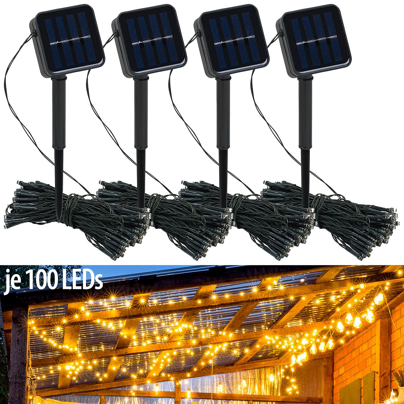 Lunartec Licht-Dekoration Solar-Lichterkette 4er-Set 12m warmweiß