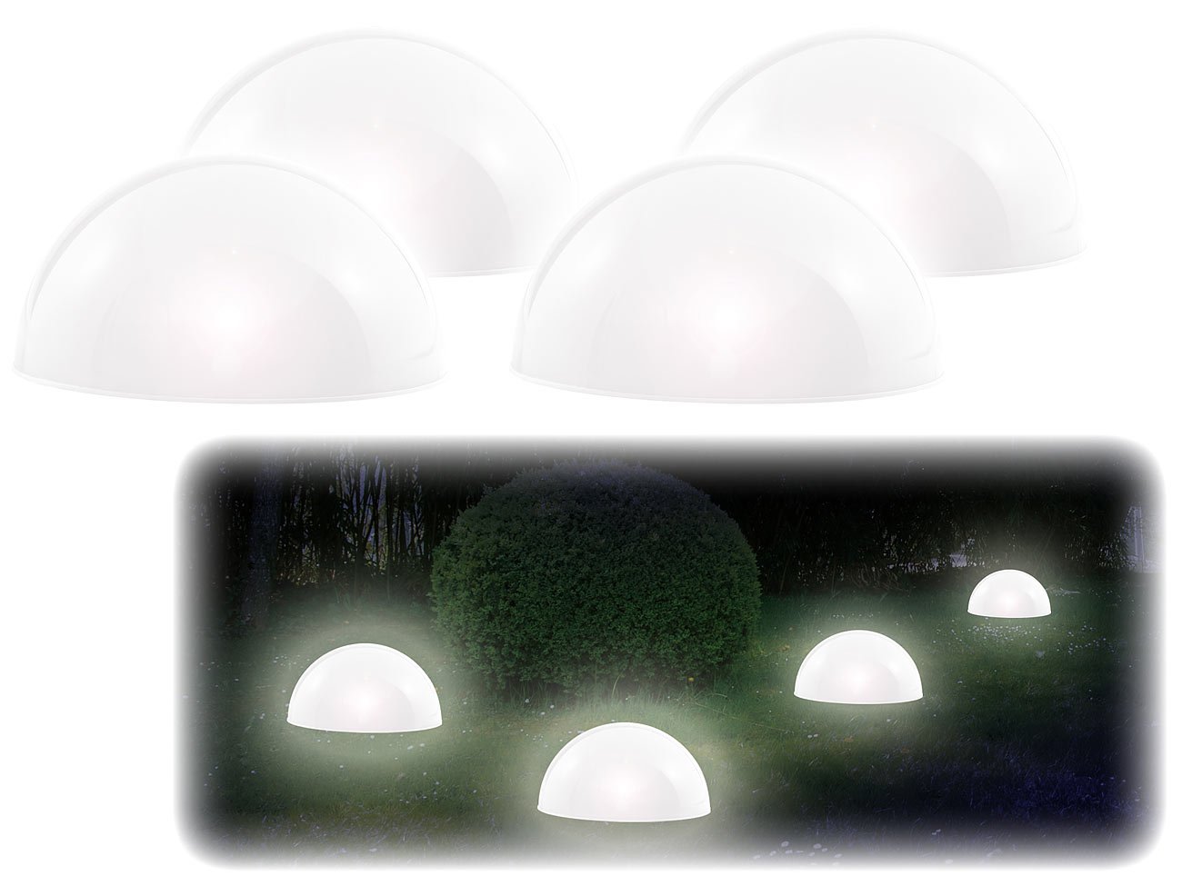 Lunartec Licht-Dekoration Solar-Halbkugel weiß 4er-Set 20 cm