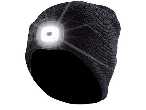 Lunartec Taschenlampen LED-Strickmütze schwarz USB 8 LEDs