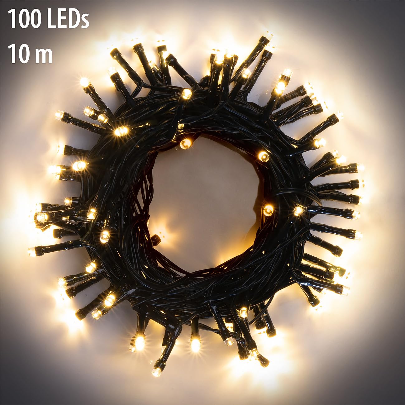 Lunartec Lichterkette 10m 100 LEDs Warmweiß Batterie Timer