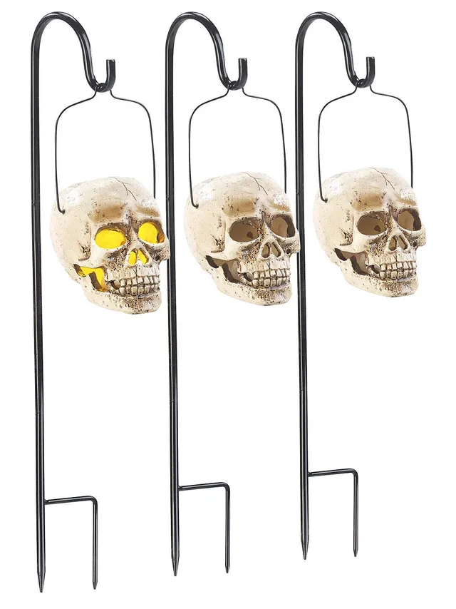Lunartec Licht-Dekoration Halloween Schädel-Leuchte Solar 3er-Pack gelb