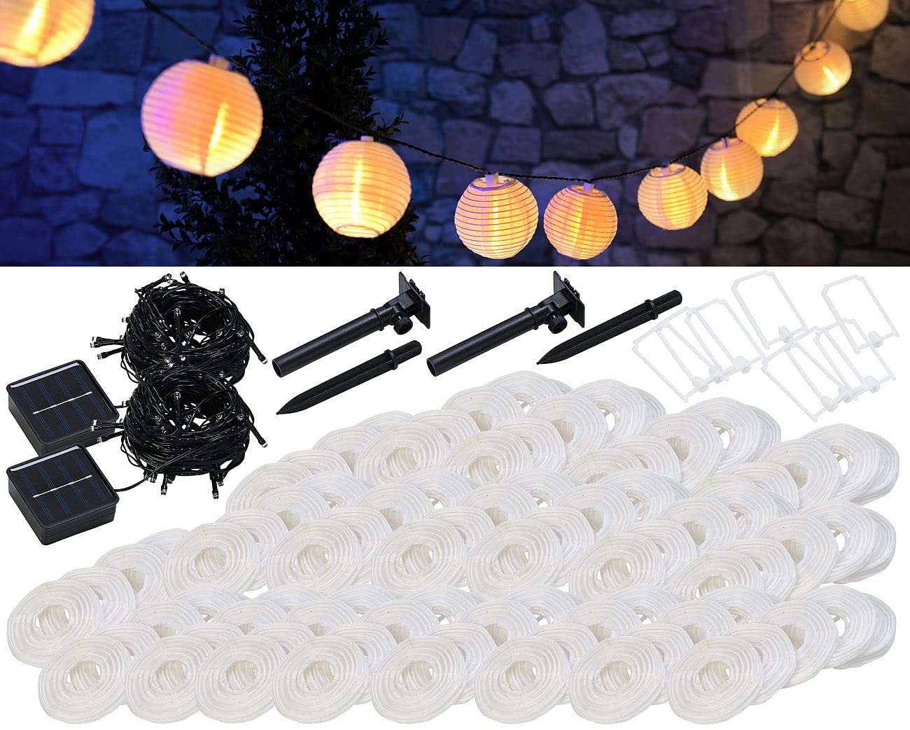 Lunartec Licht-Dekoration Solar Lampion-Lichterkette warmweiss 2er-Set