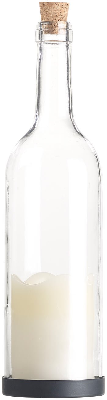 Lunartec Licht-Dekoration Flaschenlicht Glas LED-Kerze Timer