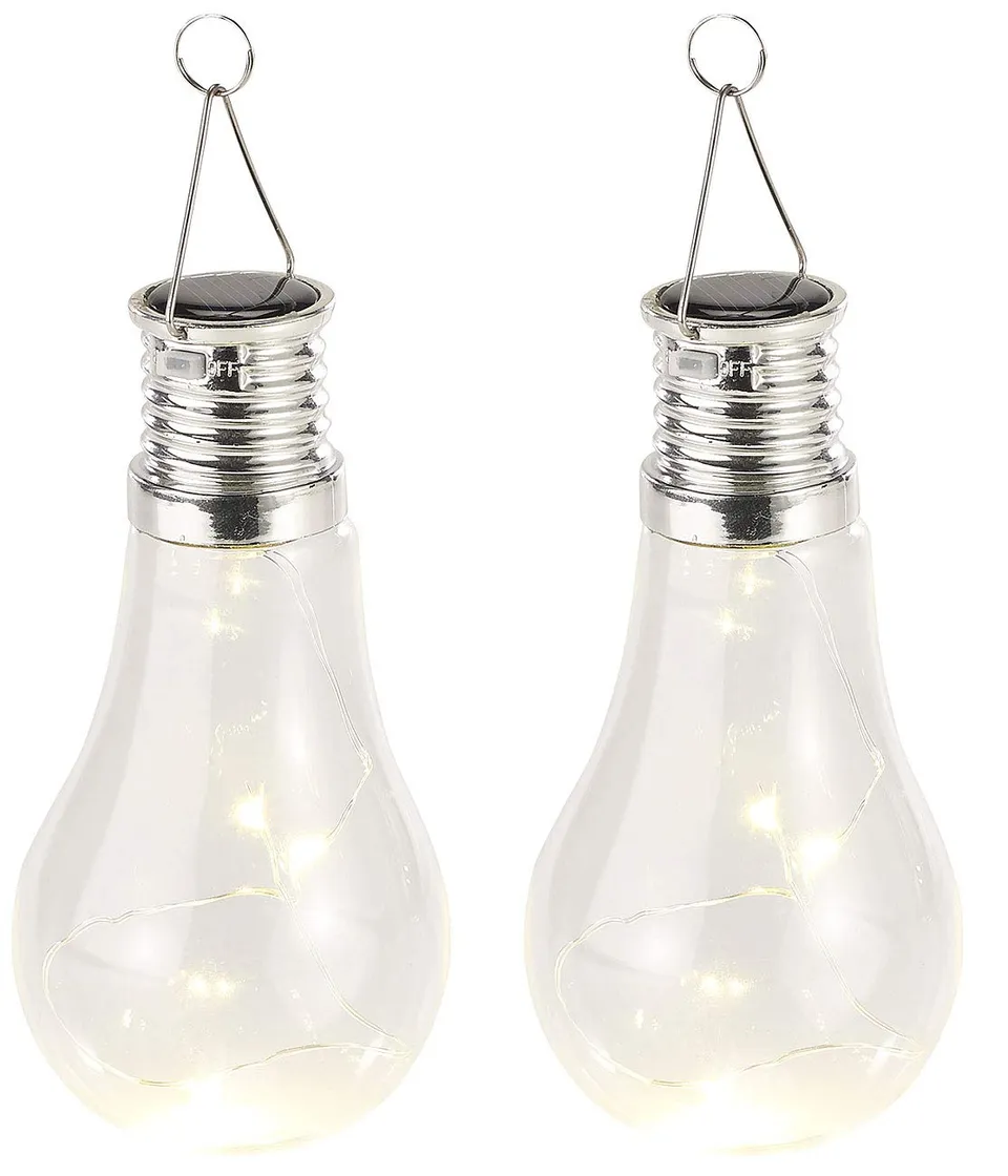 Lunartec Leuchtmittel Solar-Glühbirne warmweiß 2er-Set mit Haken