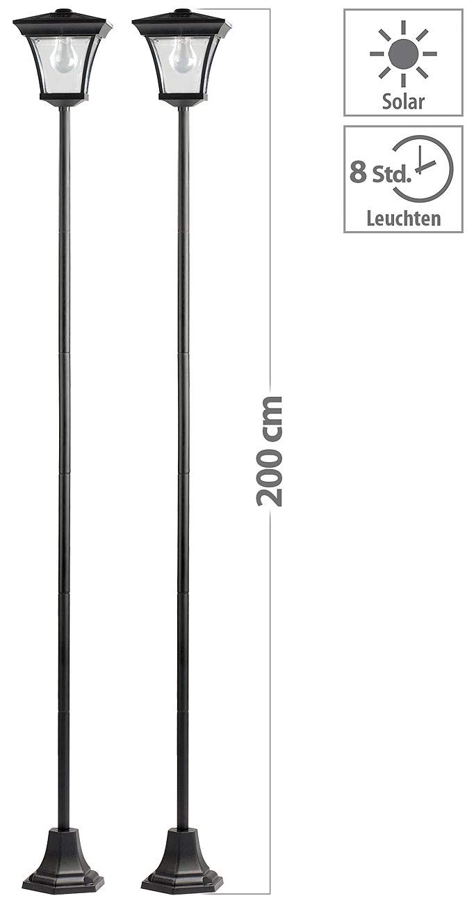 Lunartec Außenbeleuchtung Solar-Gartenleuchte 200cm 2er-Set