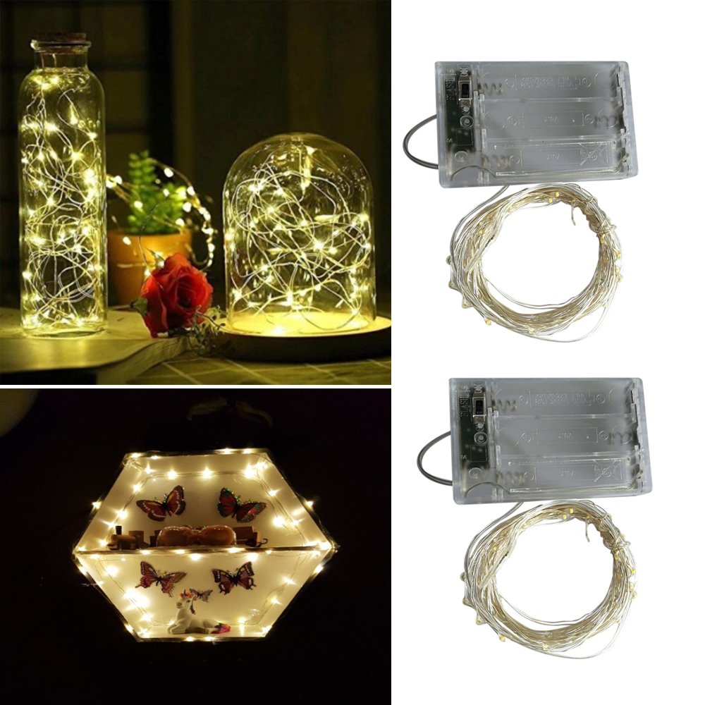 Bxroiu Lichterkette 50 LED Silberdraht 5 m warmweiß 2er Set