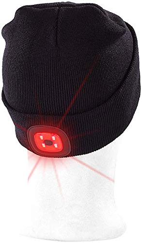 Lunartec Taschenlampen LED-Strickmütze schwarz USB 8 LEDs