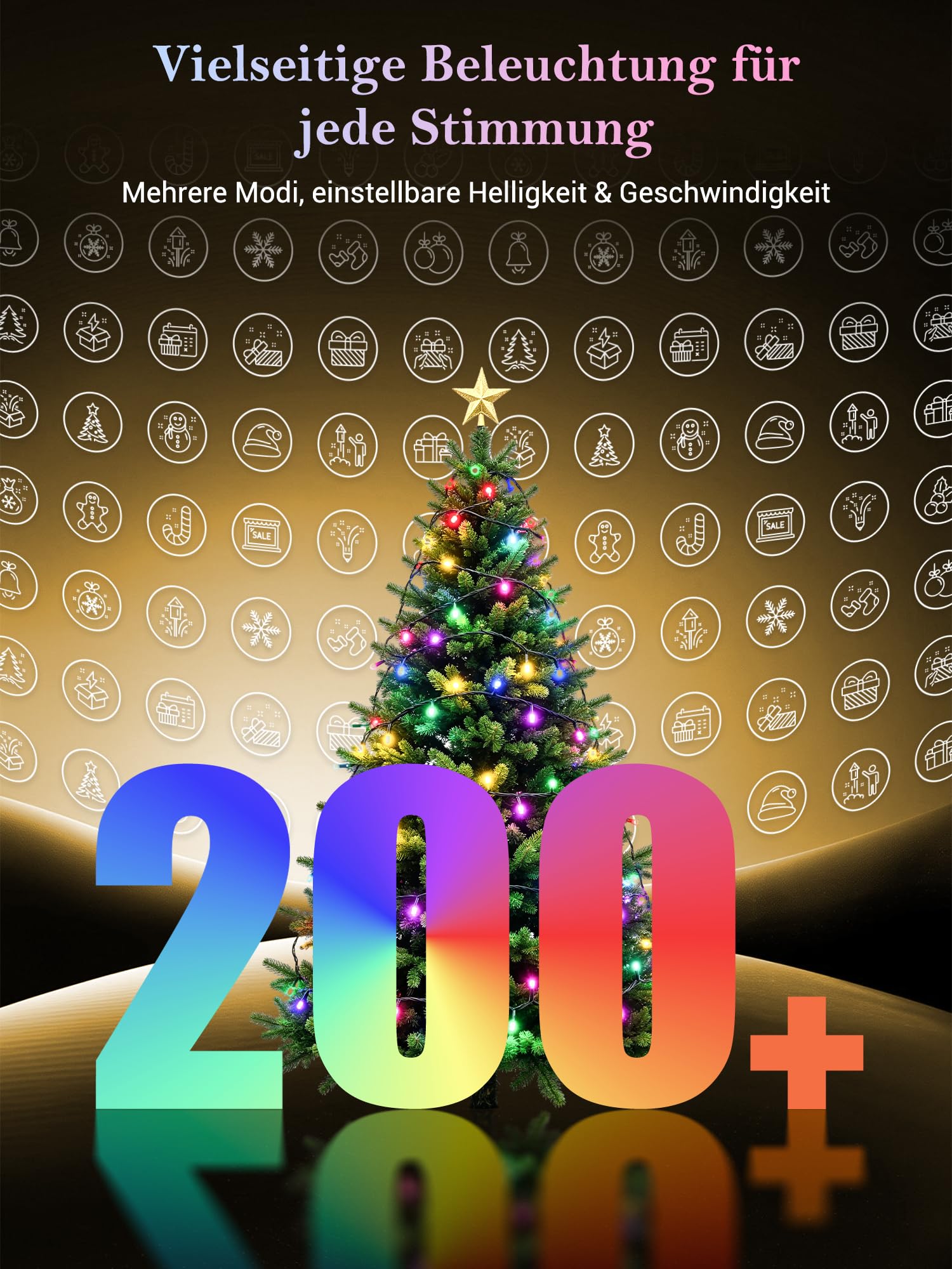 elktry Lichterkette 30m 300 LEDs bunt mit Fernbedienung