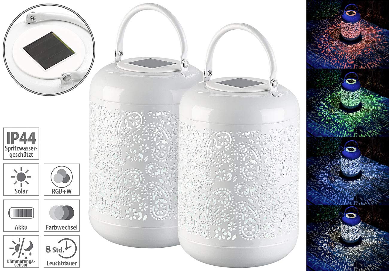 Lunartec Außenbeleuchtung Solar-Laterne warmweiß RGB 2er-Set