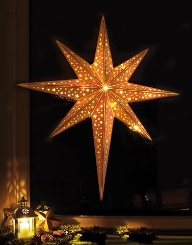 Bonetti Glowing Stars Holzstern 40 cm Ornament mit 10 LEDs