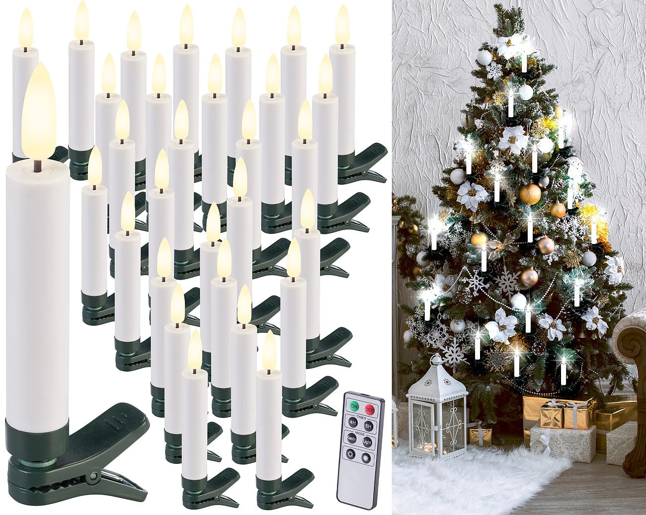Lunartec Licht-Dekoration LED Weihnachtsbaumkerzen 30er weiß