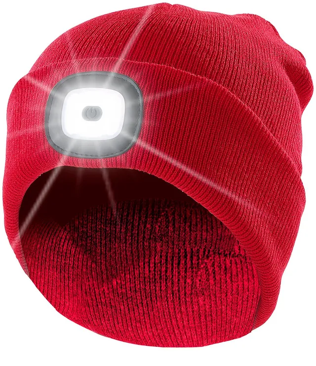 Lunartec Taschenlampen LED-Mütze rot aufladbar 8 LEDs