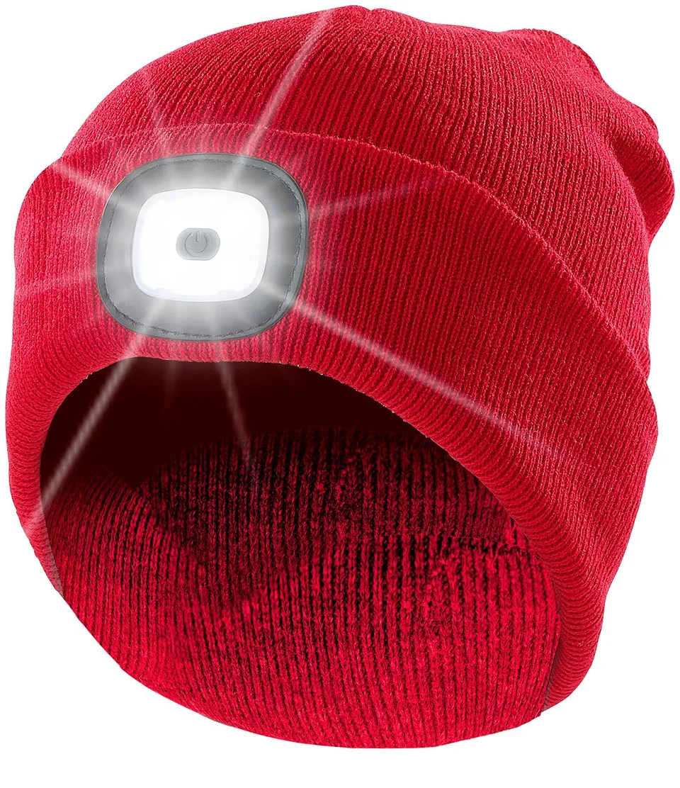Lunartec Taschenlampen LED-Mütze rot aufladbar 8 LEDs