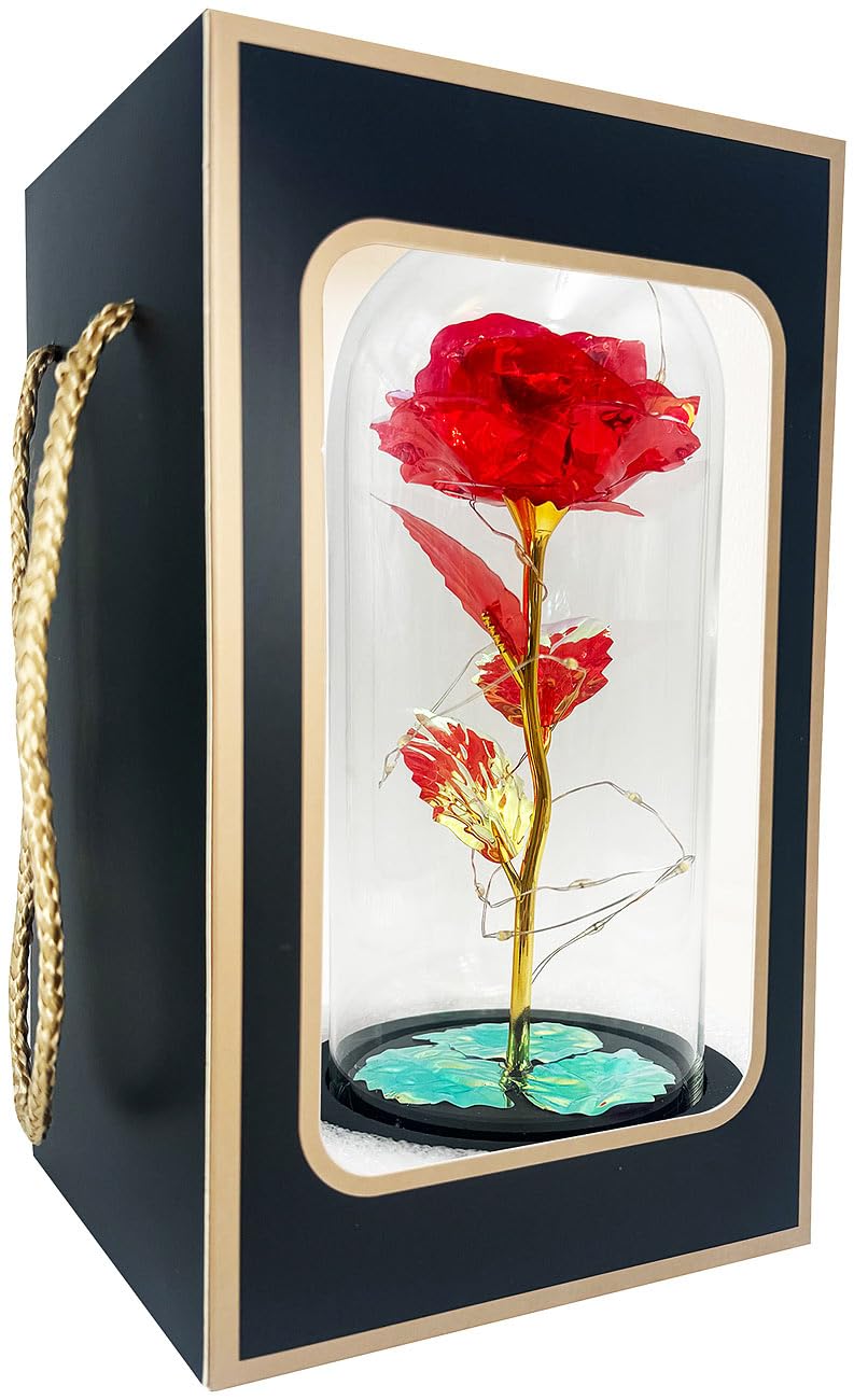 Lunartec Licht-Dekoration Rose unter Glas LED kristallrot 21,5 cm