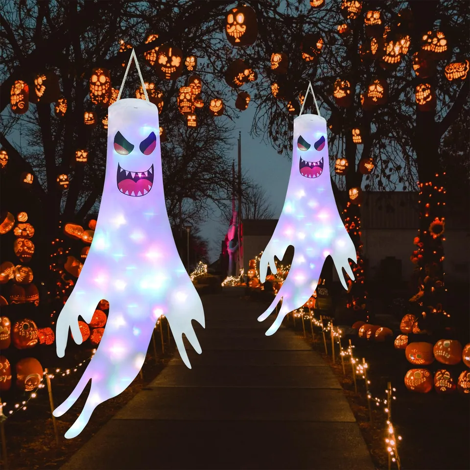 Qedertek Lighting Halloween-Geister Windsack 120cm 2er-Set LED