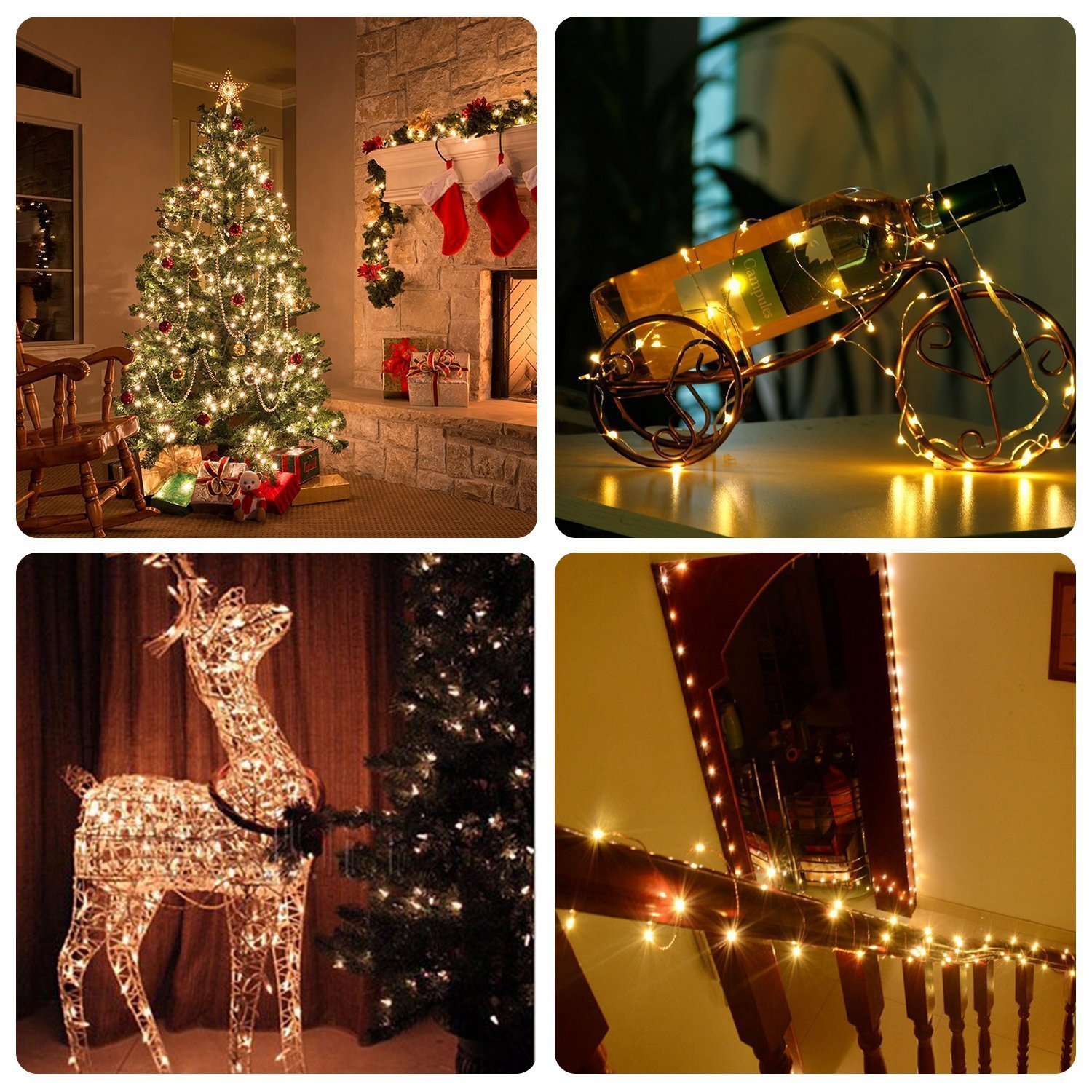 Bxroiu Lichterkette 20 LED warmweiß 2m 2er-Set Batterie