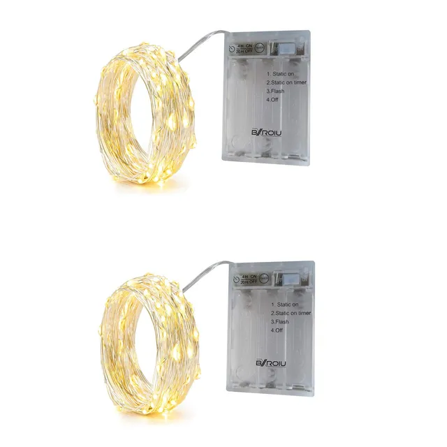 Bxroiu Lichterkette 20 LED warmweiß 2m 2er-Set Batterie