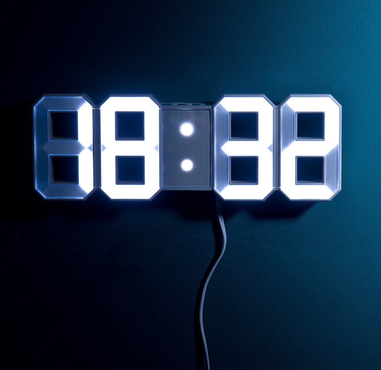 Lunartec LED-Uhren 3D Digital-Wanduhr LED weiß Netzteil