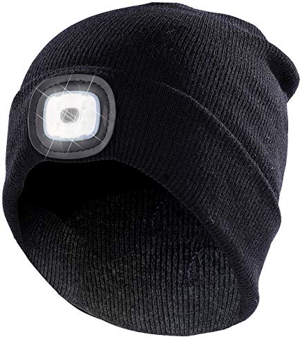 Lunartec LED-Mütze schwarz USB Strickmütze mit Licht