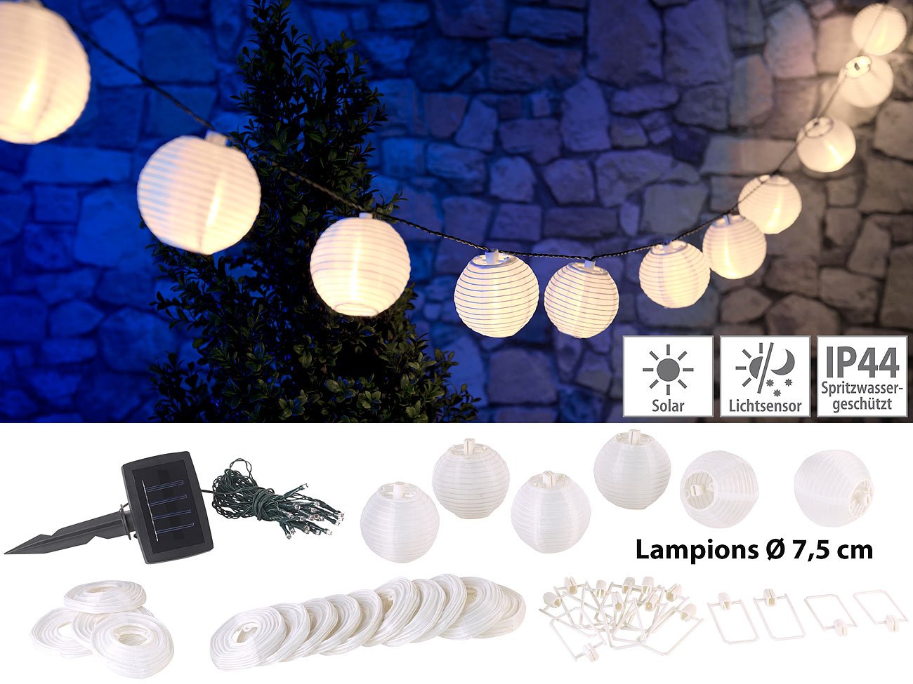 Lunartec Licht-Dekoration Solar-Lampionkette warmweiß 20er 5,8m