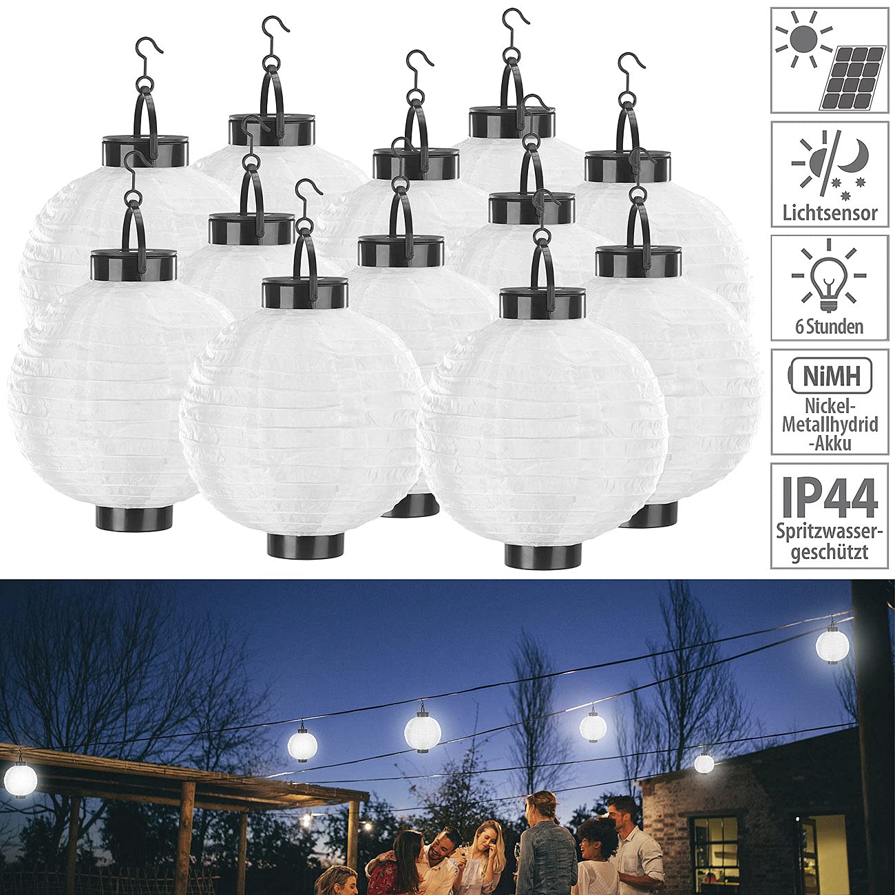 Lunartec Licht-Dekoration Solar-LED-Lampion 12er-Set warmweiß