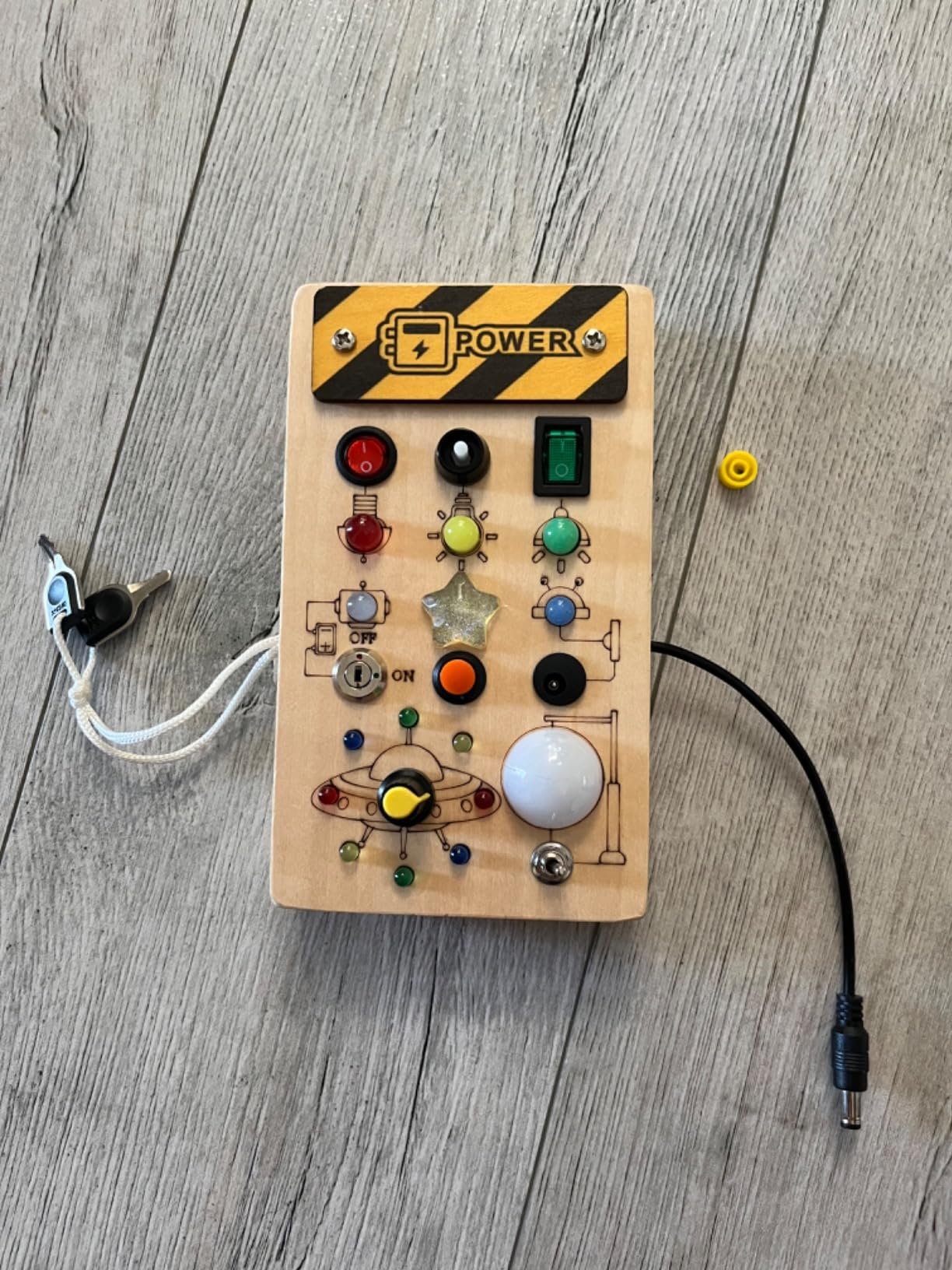 WEARXI Busy Board Holzoptik LED Dinosaurier Sound