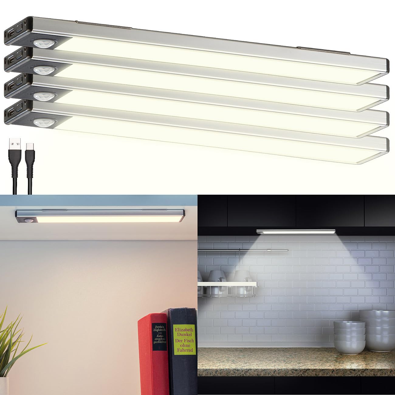 Lunartec Innenbeleuchtung LED-Lichtleiste 4er-Set warmweiß 23cm