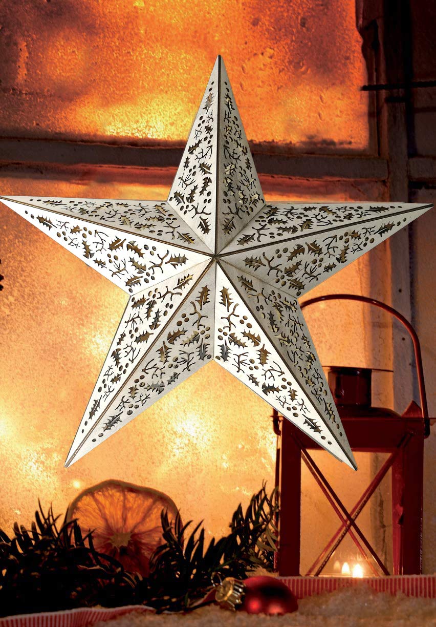 Bonetti Glowing Stars Holzstern 40 cm Ornament mit 10 LEDs