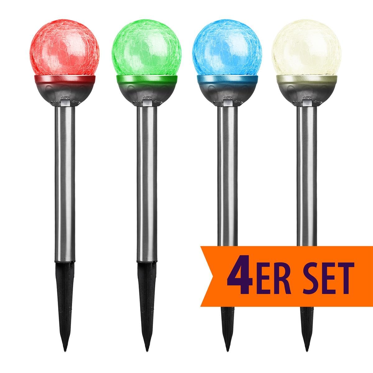 Bonetti Solar Lights Solarlampen 4er-Set RGBW Edelstahl