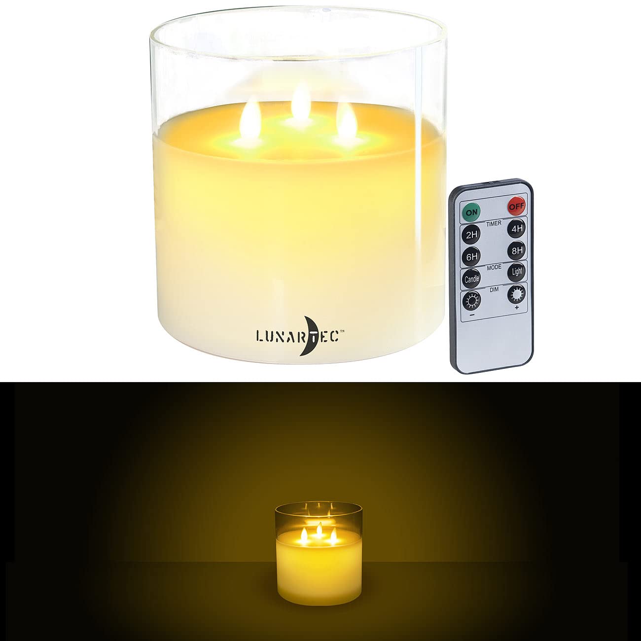 Lunartec Licht-Dekoration Echtwachs-Kerze Windglas 3 Flammen